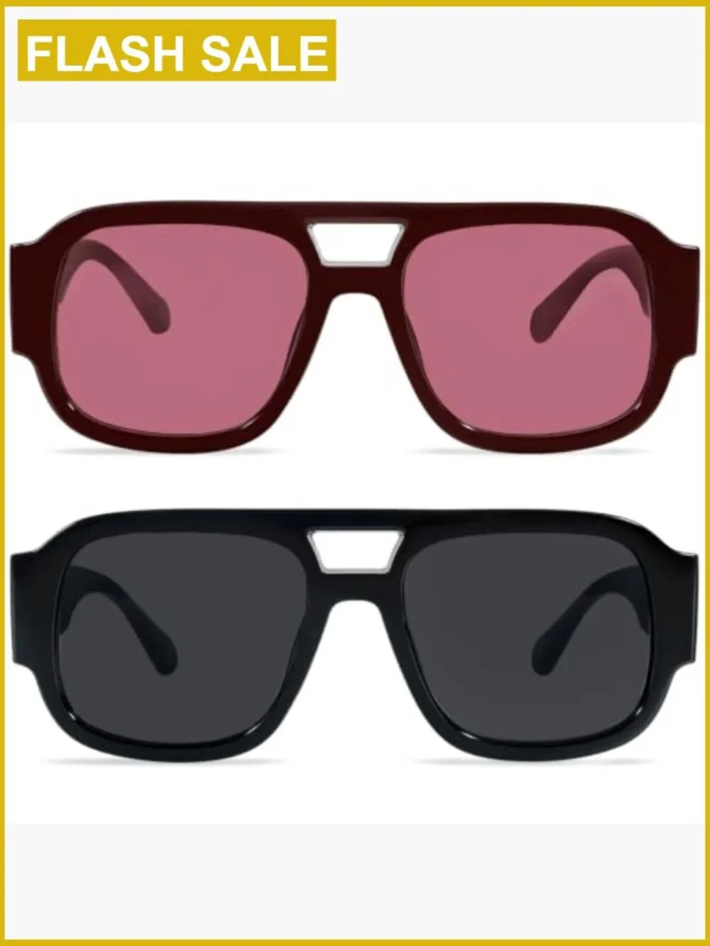 Oversized Square Aviator Sunglasses Retro 70s Chunky Sun Shades